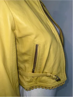 DOMA Yellow Lamb Leather Scalloped Cropped Jacket S thumbnail 11