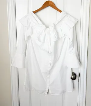 Rebecca Minkoff White Ruffle Off-Shoulder Button-Down Mini Dress Size Large thumbnail 1
