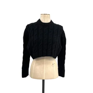 Aritzia Babaton Glory Merino Wool Sweater Crewneck Cropped Black Size XS‎ thumbnail 3