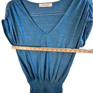 Astrologie California Smocked Waist Top V-Neck‎ Dolman Sleeve Blue Teal Blouse S thumbnail 6