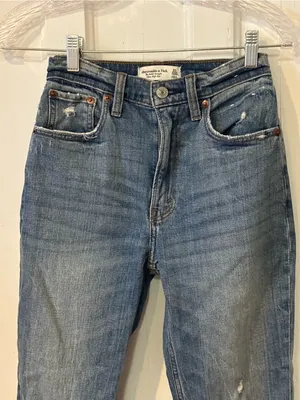 Abercrombie & Fitch Distressed Straight-Leg Blue Jeans thumbnail 3