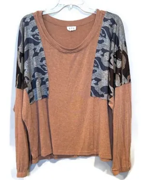 POL Patchwork Camouflage Oversized Long Sleeve Lightweight Top Large thumbnail 1