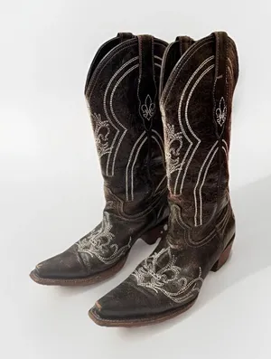 Pecos Bill Leather Cowgirl/cowboy Boots Sz 6 Women’s Distressed Drk‎ Brown White thumbnail 1
