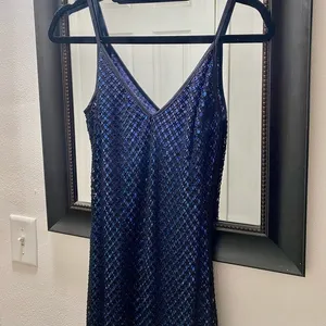 Rampage Old Hollywood Glam Black Netted Blue Lined Sequined Floor Length Dress thumbnail 3