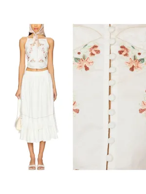 Free People Maeberrie Top & Skirt Set Coord Embroidered NWT Ivory Size Medium thumbnail 9