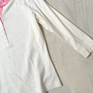 Vintage Lilly Pulitzer White Henley Top Womens M 3/4 Sleeve Cotton Casual Tee thumbnail 6