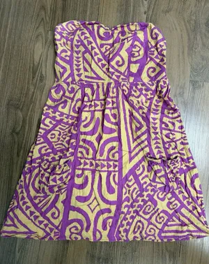 Hinano Tahiti Strapless Mini Tropical Dress Hawaiian Tahitian Purple Yellow thumbnail 1