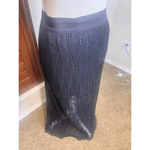 Dark Romantic Black Lace Pleated Maxi Skirt Elastic Waist half sheer whimsigoth thumbnail 2
