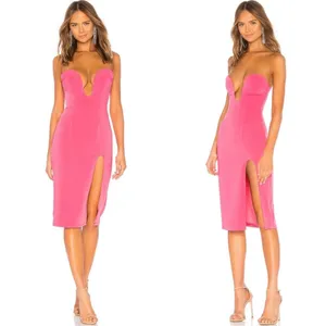 h:ours Lazaro Strapless Plunge Midi Dress in Pink Candy size XS NEW $160 thumbnail 2