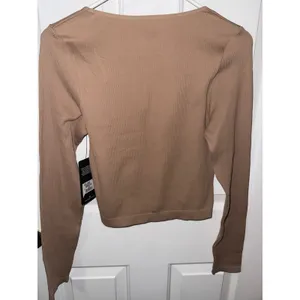 True Religion Womens Ribbed Seamless Crop Top Long Sleeve Tan Brown Logo‎ M/L thumbnail 6