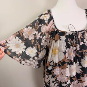 Abercrombie & Fitch Floral Floaty Trapeze Mini Dress Black Boho Tiered‎ XL NWT thumbnail 5