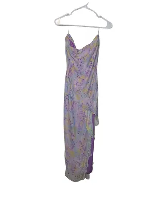 💜 Blue Blush NWT Lilac Watercolor Mesh Ruffle Maxi Dress Size Large 💜 thumbnail 2
