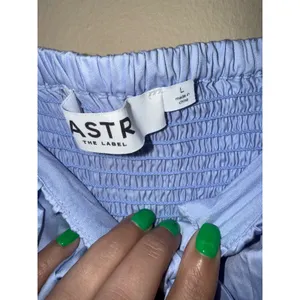 ASTR The Label Light Blue Puff Sleeve Tie Front Peplum Milkmaid top L Coquette thumbnail 5