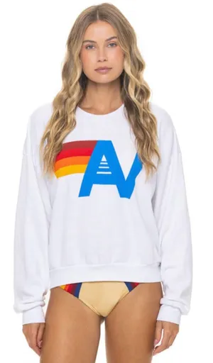 Aviator Nation NEW Logo Relaxed Fit Unisex Crew Sweatshirt White Size XL thumbnail 1