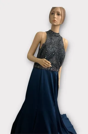 Milano Formals Size 16 Long Blue Chiffon‎ Beaded Prom Dress Formal Gown thumbnail 1