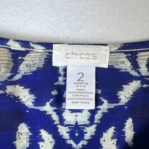 Chico's 2 large chicos Shirt Blue Aztec Bohemian sheer rhinestones festival thumbnail 4