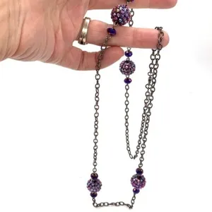 Black purple iridescent sparkly balls chain‎ link necklace Fairycore whimsy thumbnail 2