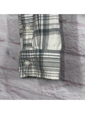 American Eagle Hooded Flannel Shirt - Gray Plaid, Size L thumbnail 4