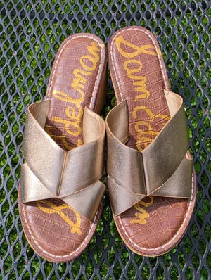 Sam Edelman Remini Platform Wedge Metallic Gold Sandal SZ 9 thumbnail 3