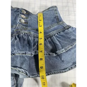 Denim Tiered Ruffled Skort High Waist Shorts Mini Skirt Medium Wash - Size XS thumbnail 7
