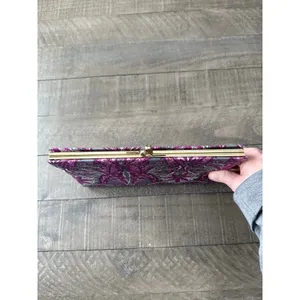 Banana Republic‎ purple/gray floral 100% silk envelope clutch thumbnail 2
