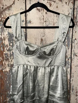 WeWoreWhat Corset High Low Maxi dress Fog Green size 4 thumbnail 3