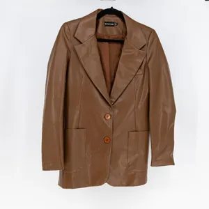 Pretty Little Thing Faux Vegan Two Button Blazer Jacket Brown 0 thumbnail 1