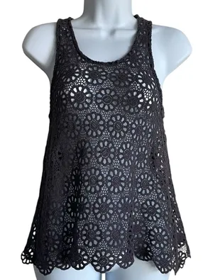 Pins‎ And Needles Womens Crochet Romantic Lace Shell Top XS Brown Indie Festival thumbnail 1