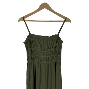 Lovestitch Smocked Ruffle Solid Maxi Dress Olive Green Boho Stretch Size S thumbnail 2