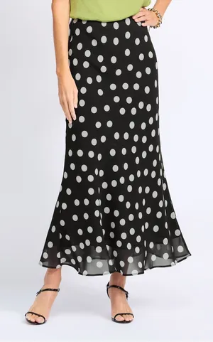 NWT Few Moda Astoria Maxi Skirt size XS black white polka dot pull on thumbnail 1