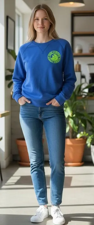 Hollister California Blue Sweatshirt Neon Green Logo Graphic Pullover Small thumbnail 1