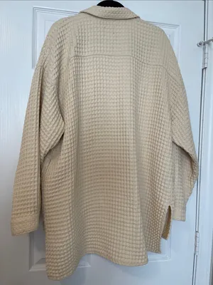 BDG Oversized Waffle-Knit Button Down Shirt in Cream thumbnail 2