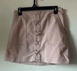 Express Blush Pink Faux Mini Skirt with Lace-Up Front – Size 6 thumbnail 1