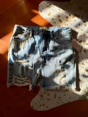 NWT Free People Relaxed & Destroyed Denim Mini Skirt | Size 24 thumbnail 4