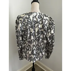 Express Leopard Bow Print Blouse Large Black White Modern Chic Office Peplum Top thumbnail 5