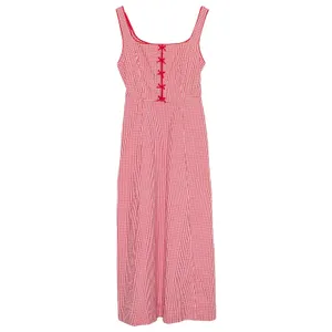 Rachel Zoe Dress Maxi Red Gingham Plaid Seersucker Milkmaid Cottagecore Picnic 6 thumbnail 2