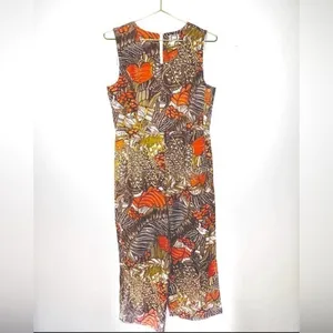 Anthropologie Jumpsuit Cotton Linen Mo:Vint Brown Orange sleeveless retro Leaf thumbnail 2