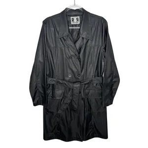 1990s Rave 4 Real Black Coated Stretch Trench Coat Women’s M/L thumbnail 2