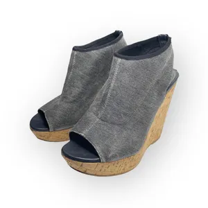 Stuart Weitzman  Slingback Cork Platform Tall Wedge Sandal  Gunmetal Grey  6M thumbnail 7