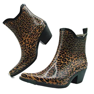 CORKYS Womens Girls Black Brown Leopard Print Cowgirl Ankle Rainboots Size US 5 thumbnail 1