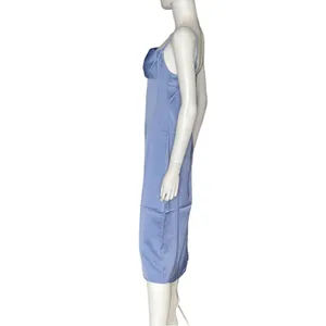 WEWOREWHAT Cowlneck Satin Midi Slip Dress Slate Blue Women’s Sz 2 thumbnail 3