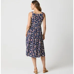 NEW J.Crew High Neck Tie Waist Midi Dress Cottagecore Floral Antique Navy US 16 thumbnail 2