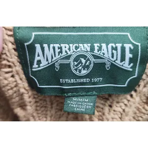 American Eagle Womens Sweater Cable Knit Crewneck Tan Cream Striped M‎ thumbnail 3