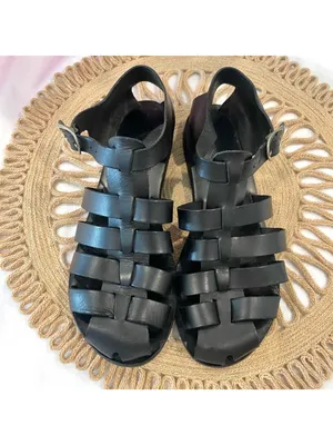 Ancient Greek Sandals Nestoras Sandals Black Leather Fisherman Size 40 thumbnail 2
