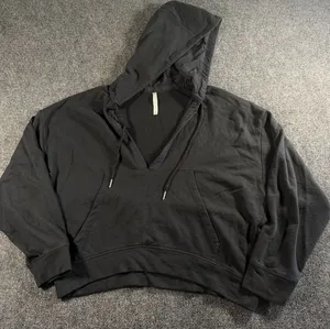 Fabletics V-Neck Hoodie Pullover Active Black Cropped Women's Oversized Small thumbnail 1
