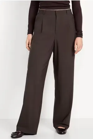 Old Navy High Rise Wide Leg Pants Brown Sleek Tech‎ Workwear Sz XL thumbnail 1