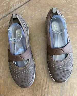 Ryka Brown Slip-On Sneakers with Lime Accents thumbnail 1