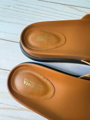 Sonoma Cognac Slide Sandals with Gold Chain Detail Low Heel Size 10 New With Tag thumbnail 6