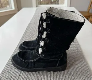 Vintage SO Black Suede Leather Sherpa Lined Winter Snow Boots Size 8M thumbnail 1