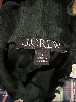 J. CREW Dark Forest Pointelle knit lettuce trim turtleneck top Size S CF645 thumbnail 5